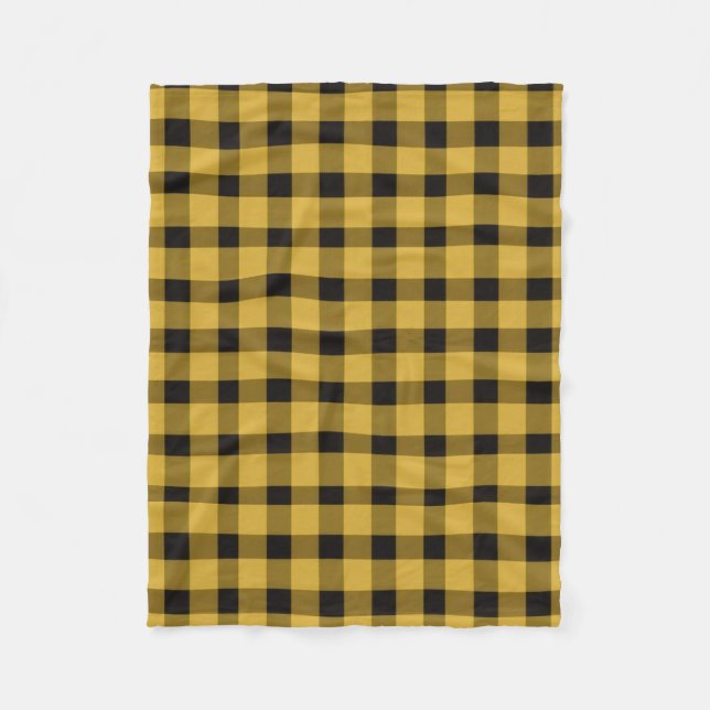 Modern Gold and Black Plaid Pattern Fleece Blanket (Front)