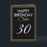 Modern Gold and Black Son 30th Birthday Card<br><div class="desc">Modern Gold and Black Son 30th Birthday, a unique design made for anyone looking for something special for their son on his birthday. The design features a nice golden frame with customisable text that you can personalise, so, don't hesitate to customise it in order to make your own birthday invitation....</div>