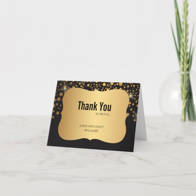 Modern Gold and Black Thank You Card (Front)