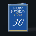 Modern Gold and Blue Son 30th Birthday Card<br><div class="desc">Modern Gold and Blue Son 30th Birthday, a unique design made for anyone looking for something special for their son on his birthday. The design features a nice golden frame with customisable text that you can personalise, so, don't hesitate to customise it in order to make your own birthday invitation....</div>
