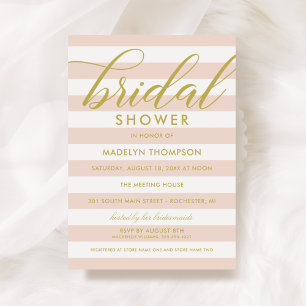Modern Gold and Blush Pink Stripes Bridal Shower Invitation