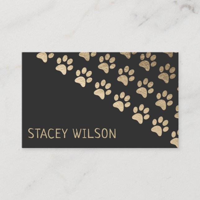 Modern Gold And Charcoal Dog Walker | Pet Sitter Business Card (Front)