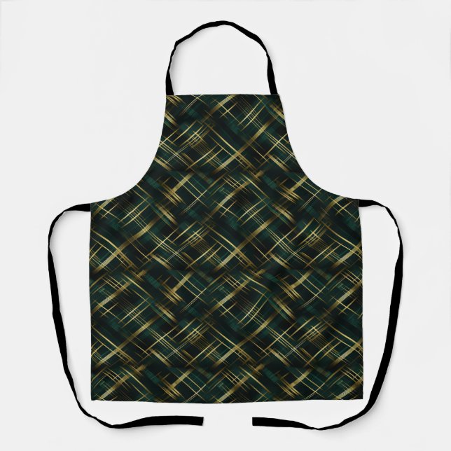 Modern Gold And Dark Green Plaid  Apron (Front)