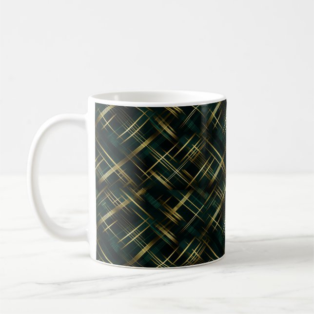 Modern Gold And Dark Green Plaid  Coffee Mug (Left)