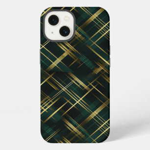 Modern Gold And Dark Green Plaid iPhone 13 Case