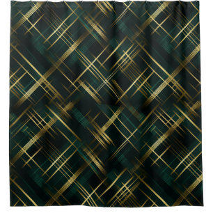 Modern Gold And Dark Green Plaid Shower Curtain