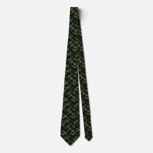 Modern Gold And Dark Green Plaid Tie