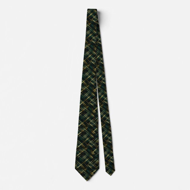 Modern Gold And Dark Green Plaid  Tie (Front)