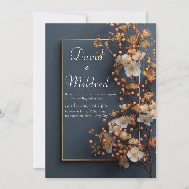Modern Gold and Floral Wedding Invitation (Front)