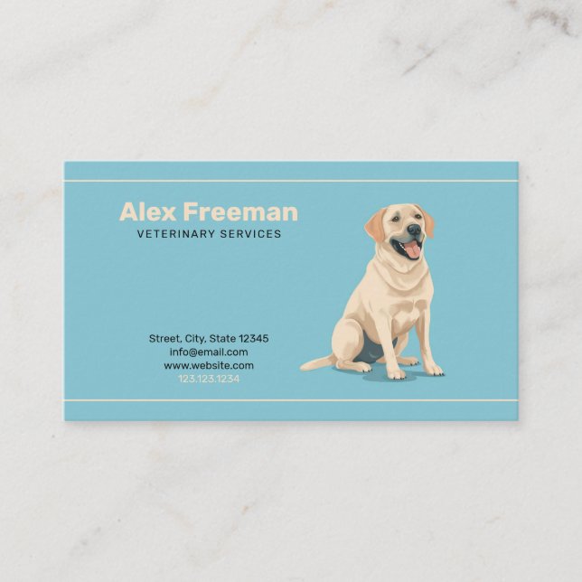 Modern Gold and Green Dog Illustration Veterinary Business Card (Front)