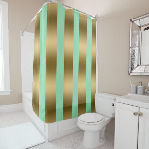 Modern Gold and green stripes Shower Curtain
