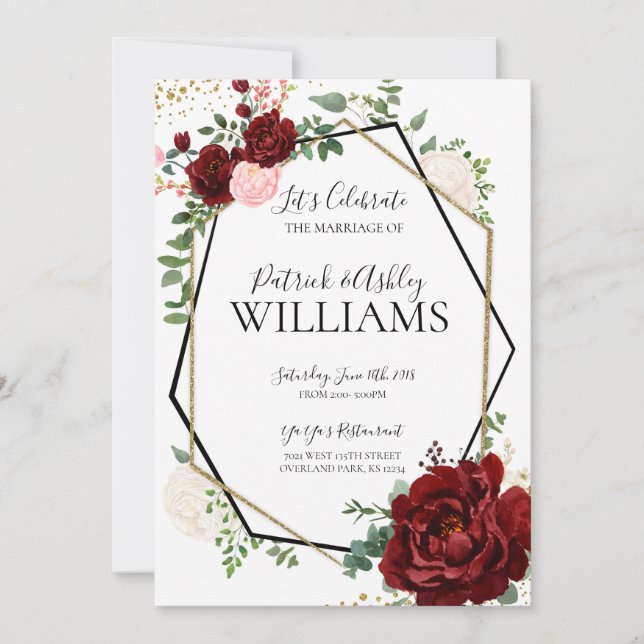 Modern Gold and Marsal Geometric Wedding Reception Invitation (Front)