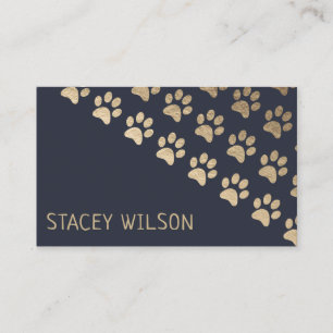 Modern Gold And Navy Dog Walker Pet Sitter Business Card