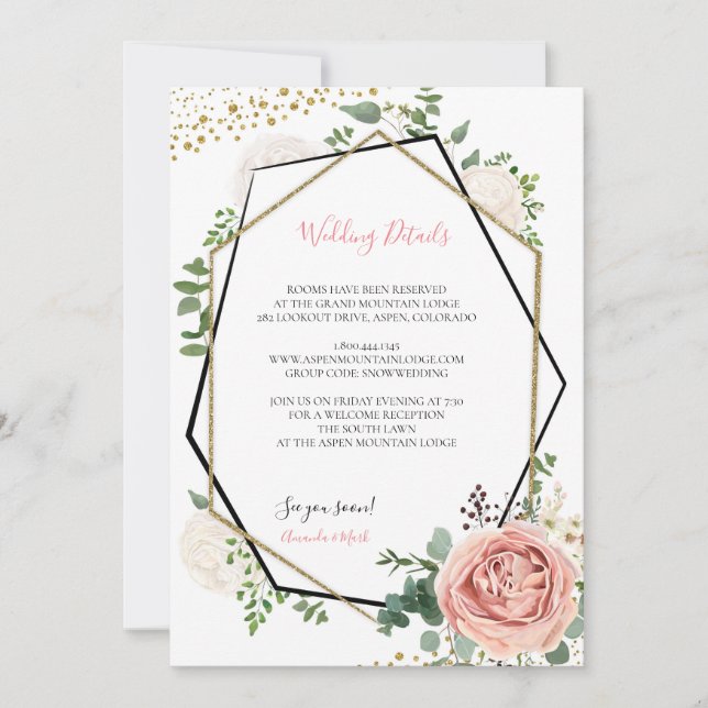 Modern Gold and Pink Geometric Wedding Insert Card (Front)