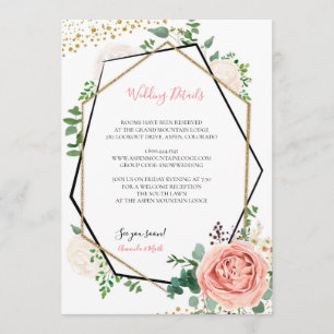 Modern Gold and Pink Geometric Wedding Insert Card