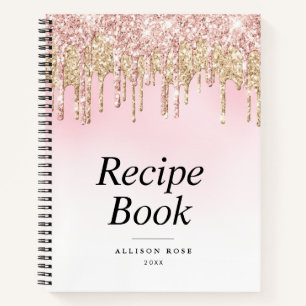 Modern gold and pink glitter Recipe Book