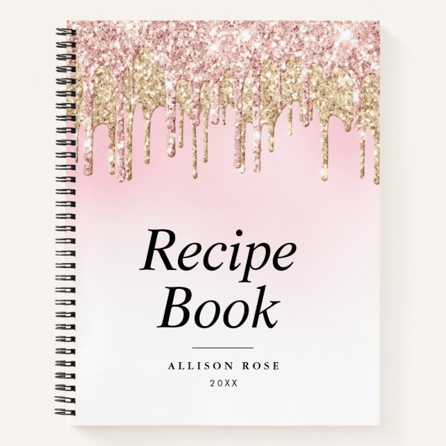Modern gold and pink glitter Recipe Book (Front)