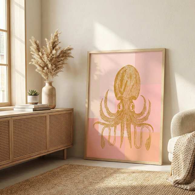 Modern Gold and Pink Squid Coastal Wall Art (Creator Uploaded)