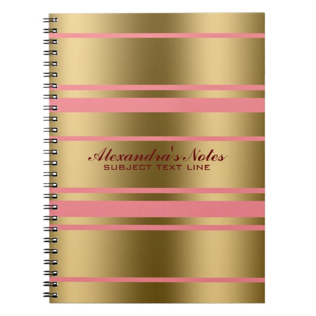 Modern Gold And Pink Stripes Pattern Notebook (Front)