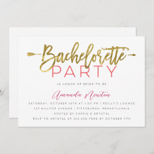 Modern Gold and Pink Typography Bachelorette Party Invitation