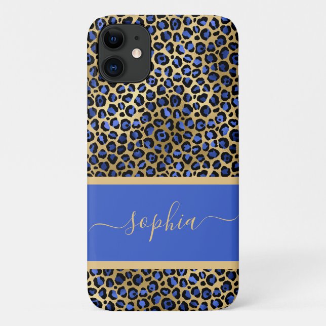 Modern Gold and Royal Leopard Print Personalised  Case-Mate iPhone Case (Back)