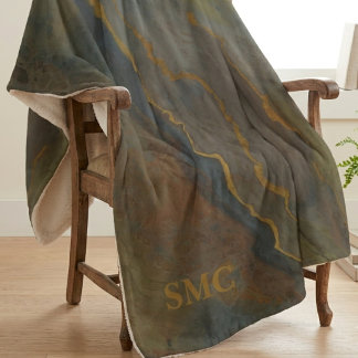Modern Gold and Slate Abstract Marble Throw