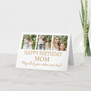 Modern Gold And White 3 Photos Mum Birthday Card