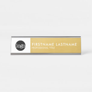 Modern Gold and White - Add Logo, Name, Title Desk Name Plate