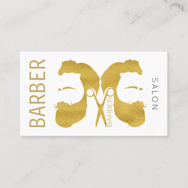 Modern gold and white barber shop next appointment business card (Front)