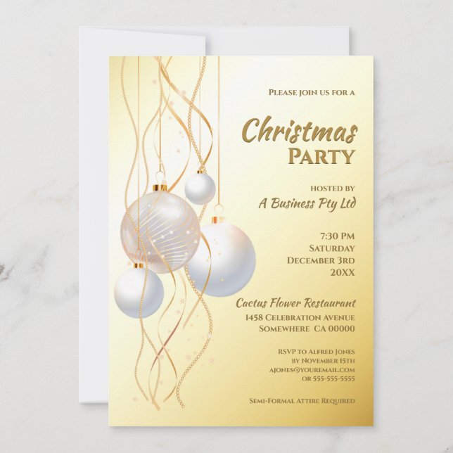 Modern Gold and White Christmas Party Invitation (Back)