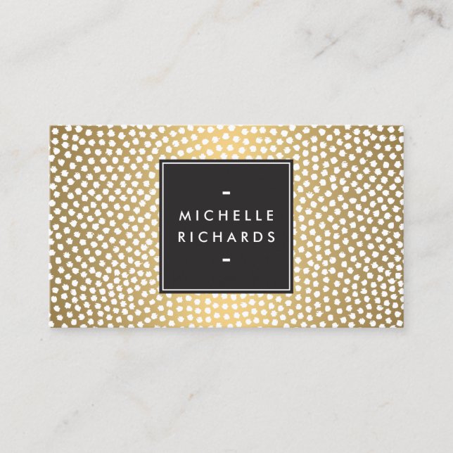 Modern Gold and White Confetti Dots Business Card (Front)