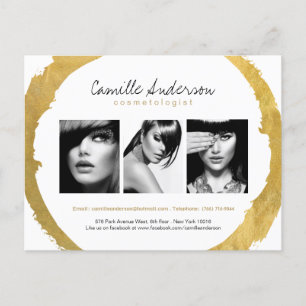 Modern Gold and White Makeup Artistry Comp Card