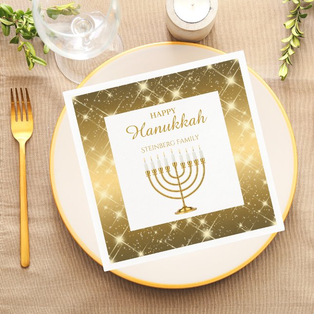 Modern Gold and White Menorah Jewish Hanukkah Napkin (Creator Uploaded)