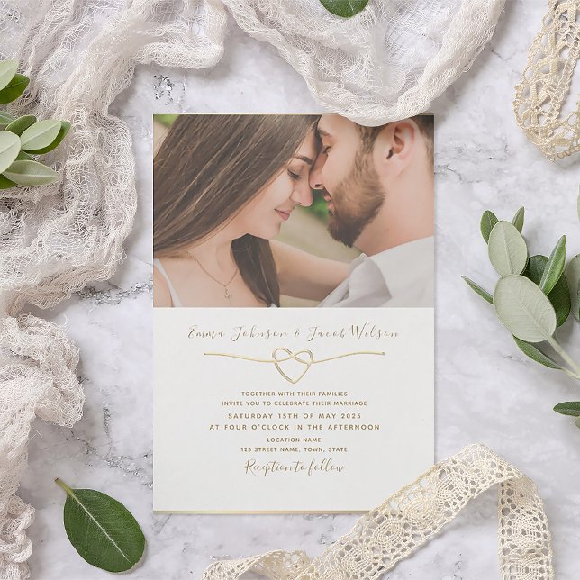 Modern Gold and White Photo Wedding Invitation (Creator Uploaded)
