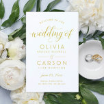 Modern Gold and White Script Wedding Programs<br><div class="desc">Modern and chic gold and white wedding ceremony sheet programs feature a stylish gold coloured typographic design with bold calligraphy script accents and elegant custom text that can be personalised for your bridal party, ceremony information, and thank you message. Note: these text weight paper programs arrive flat and require folding...</div>