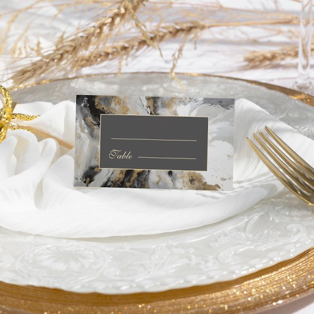 Modern Gold Anthracite Artistic Watercolor Wedding Place Card (Creator Uploaded)