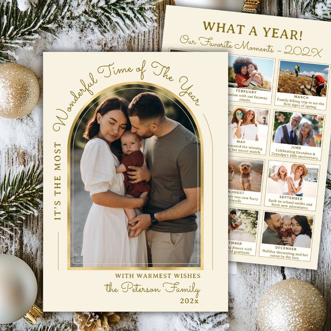 Modern Gold Arch Year in Review 13 Photo Collage Holiday Card (Creator Uploaded)