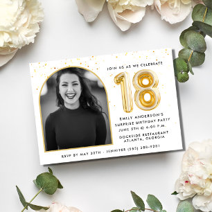 Modern Gold Balloon Confetti 18th Birthday Party  Invitation