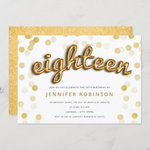 Modern Gold Balloons Glitter 18th Birthday Invitation