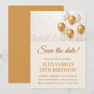 Modern Gold Balloons Save the date 59th birthday Invitation