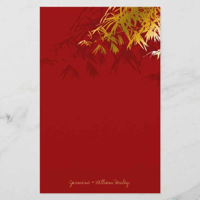 Modern Gold Bamboo Zen Asian Wedding Stationery (Front)