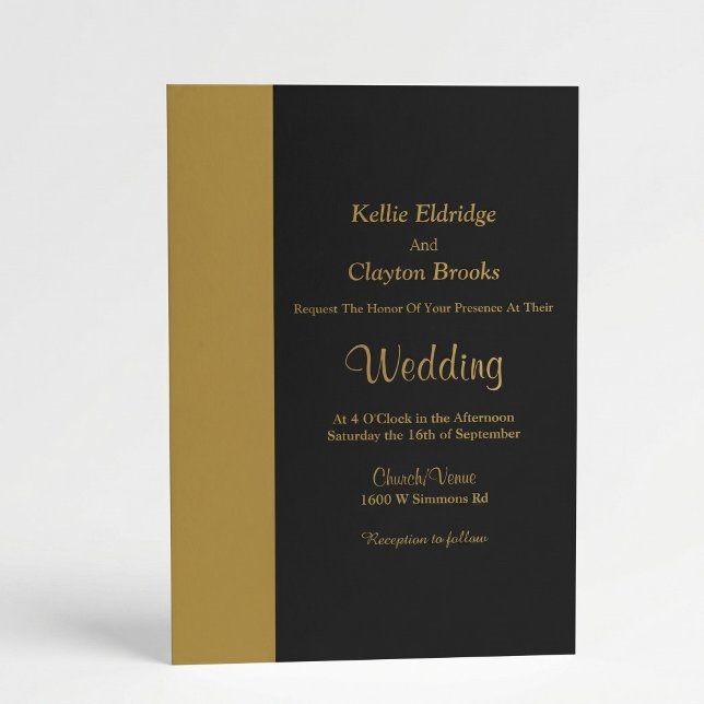 Modern Gold Bar Black Wedding Invitation (Creator Uploaded)