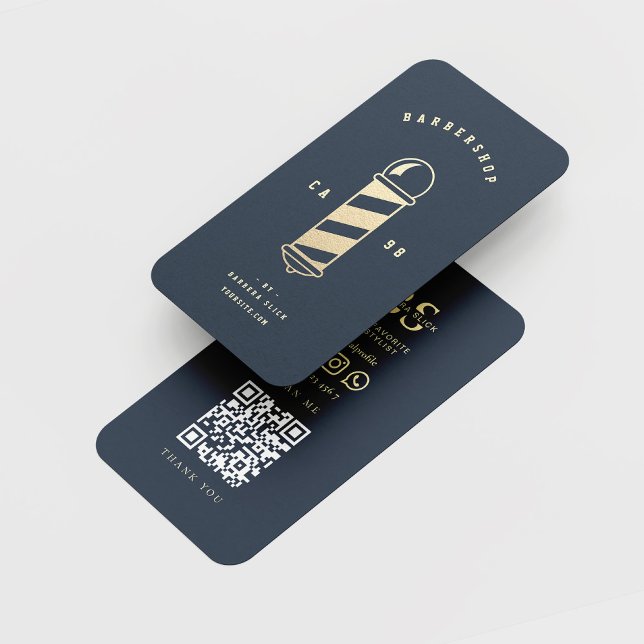 Modern Gold Barber's Pole Barbershop Men's Haircut Business Card (Creator Uploaded)