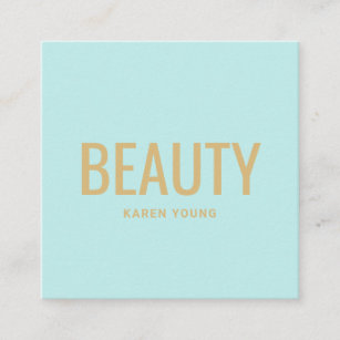 Modern gold beauty salon teal blue white makeup square business card