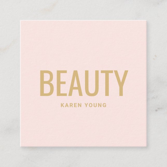 Modern gold beauty salon trendy blush pink makeup square business card (Front)