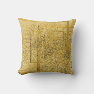 Modern Gold Beige Abstract Floral Cushion