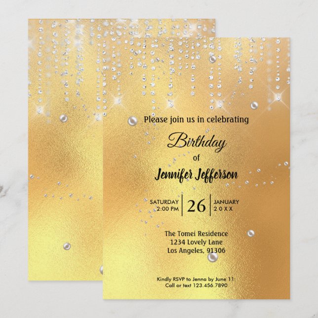 Modern gold Birthday invitation (Front/Back)