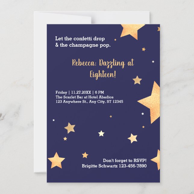 Modern gold birthday magnetic invitation (Front)