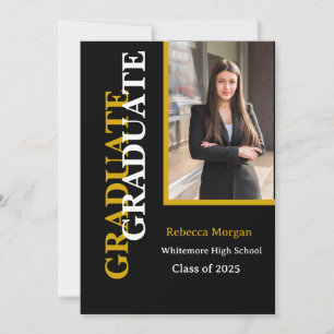 Modern Gold Black 2025 Qr code Photo Graduation Invitation