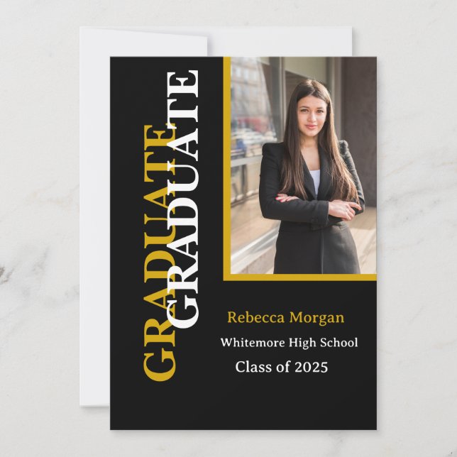 Modern Gold Black 2025 Qr code Photo Graduation  Invitation (Front)